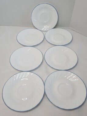 Set Of 7 Corelle English Meadow 6-inch saucers Swirl Blue Microwave-Safe 6